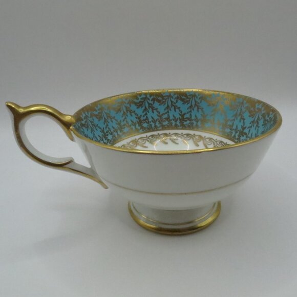 Aynsley Orphan Teacup Pink Cabbage Rose #2539 Turquoise Gold White Bone China - Picture 2 of 10